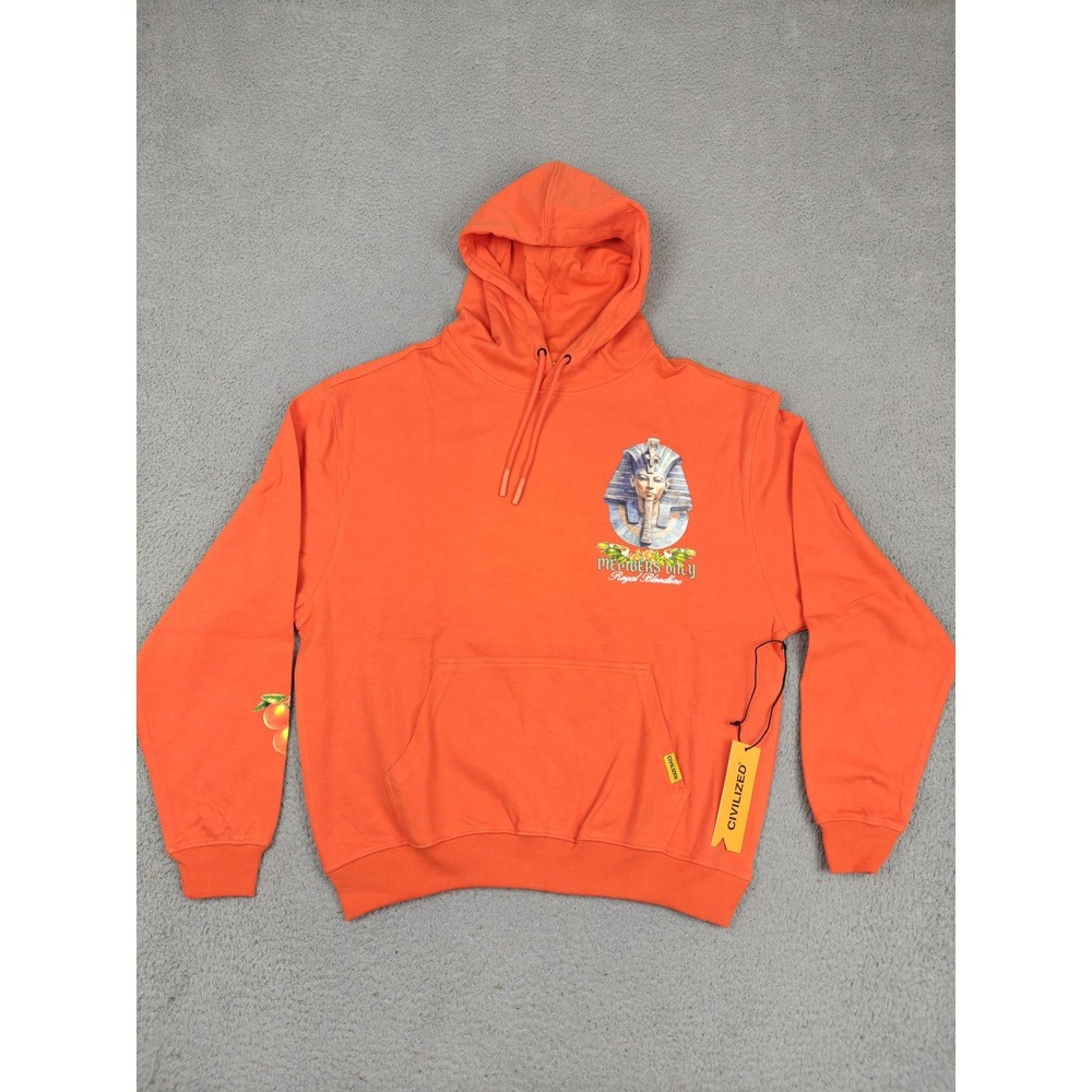 Civilized Hoodie Mens Medium Orange Members Only Pharaoh‎ Graphic Pullover New